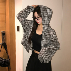 シャツ サマーフードチェックシャツ BLACK