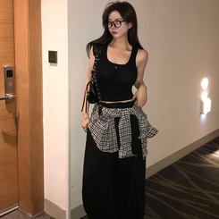 シャツ サマーフードチェックシャツ BLACK