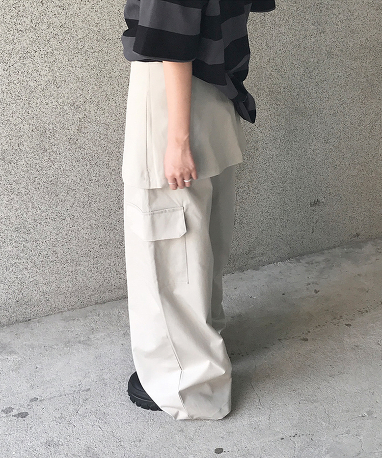 レイヤードカーゴワイドスカートパンツ｜コットンパンツ｜韓国