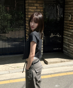 スリットデニムクロップ半袖シャツ BLACK