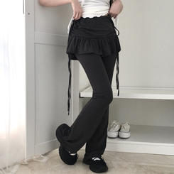コットンパンツ サイドリボンシャーリングスカートパンツ GREY