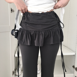 コットンパンツ サイドリボンシャーリングスカートパンツ GREY