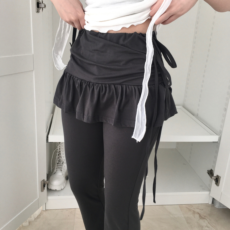 サイドリボンシャーリングスカートパンツ GREY