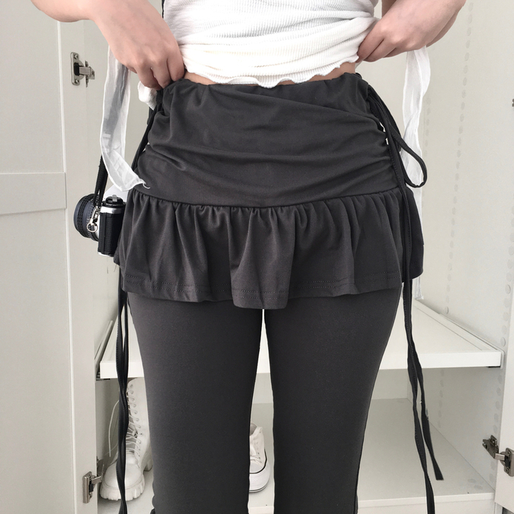 サイドリボンシャーリングスカートパンツ GREY