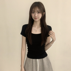 半袖Tシャツ セミクロップ半袖Tシャツ(6color) BLACK