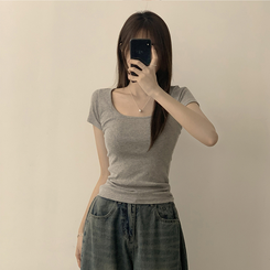 半袖Tシャツ セミクロップ半袖Tシャツ(6color) GREY