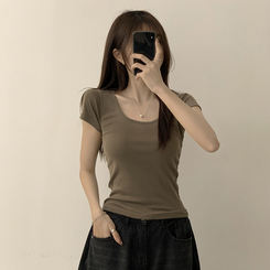 半袖Tシャツ セミクロップ半袖Tシャツ(6color) KHAKI