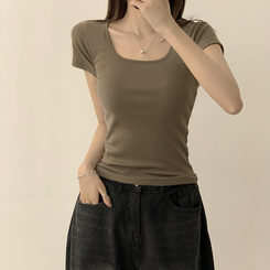 半袖Tシャツ セミクロップ半袖Tシャツ(6color) KHAKI