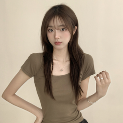 半袖Tシャツ セミクロップ半袖Tシャツ(6color) KHAKI