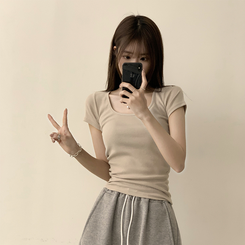 半袖Tシャツ セミクロップ半袖Tシャツ(6color) BEIGE