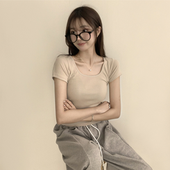 半袖Tシャツ セミクロップ半袖Tシャツ(6color) BEIGE