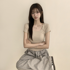 半袖Tシャツ セミクロップ半袖Tシャツ(6color) BEIGE