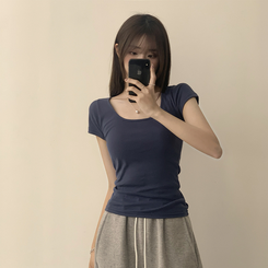 半袖Tシャツ セミクロップ半袖Tシャツ(6color) NAVY