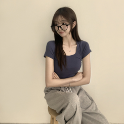 半袖Tシャツ セミクロップ半袖Tシャツ(6color) NAVY