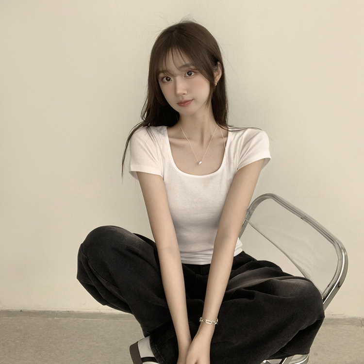 セミクロップ半袖Tシャツ(6color) IVORY