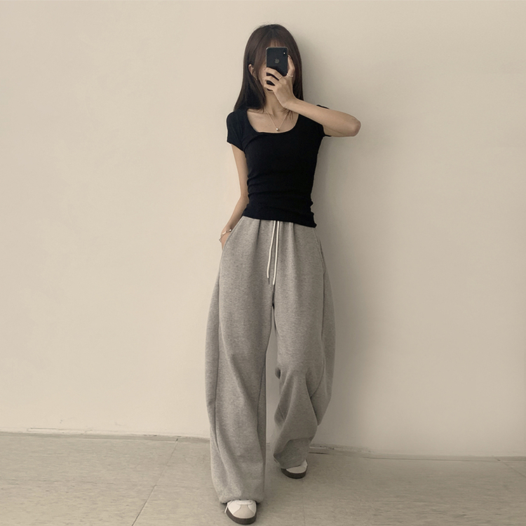 セミクロップ半袖Tシャツ(6color) BLACK