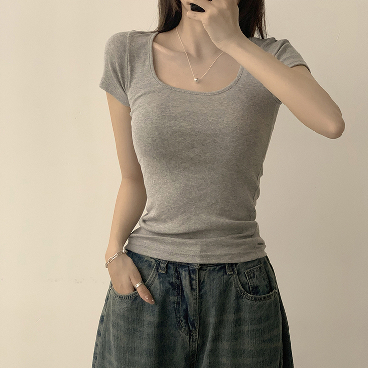 セミクロップ半袖Tシャツ(6color) GREY