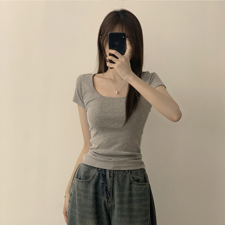 セミクロップ半袖Tシャツ(6color) GREY