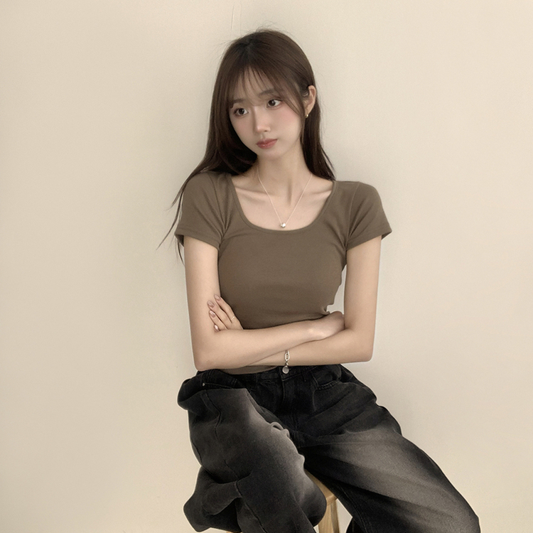 セミクロップ半袖Tシャツ(6color) KHAKI