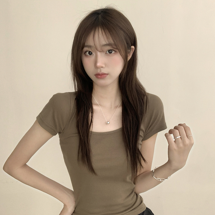 セミクロップ半袖Tシャツ(6color) KHAKI