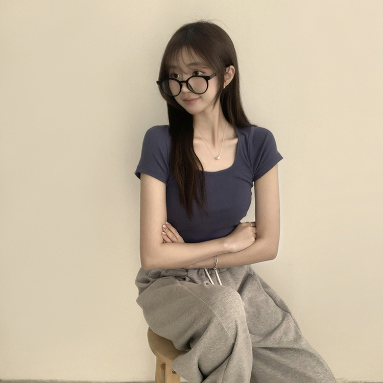 セミクロップ半袖Tシャツ(6color) NAVY
