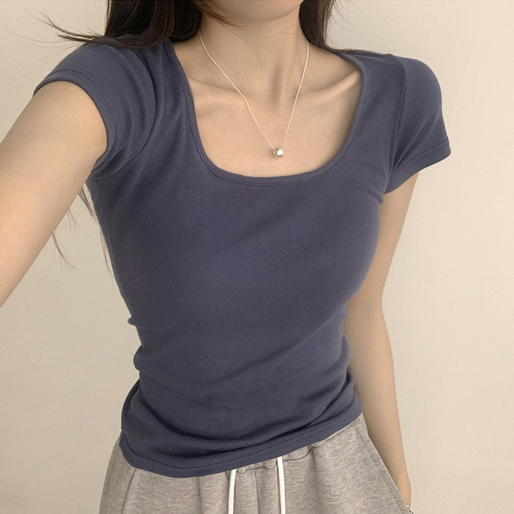 セミクロップ半袖Tシャツ(6color) NAVY