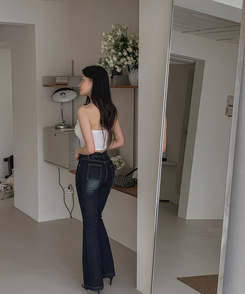 デニム ブーツカットスリムウォッシングデニムパンツ DARK DENIM
