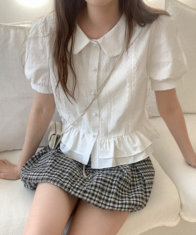 コットンフリルブラウス IVORY