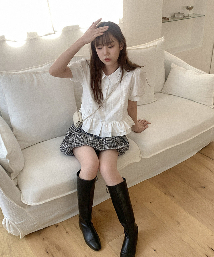 コットンフリルブラウス IVORY