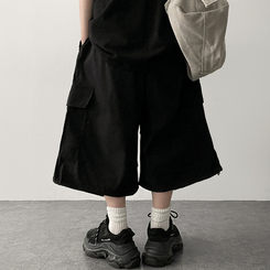 ピンタックカーゴバミューダパンツ BLACK