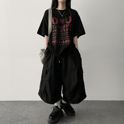 ピンタックカーゴバミューダパンツ BLACK