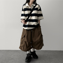 ピンタックカーゴバミューダパンツ BROWN