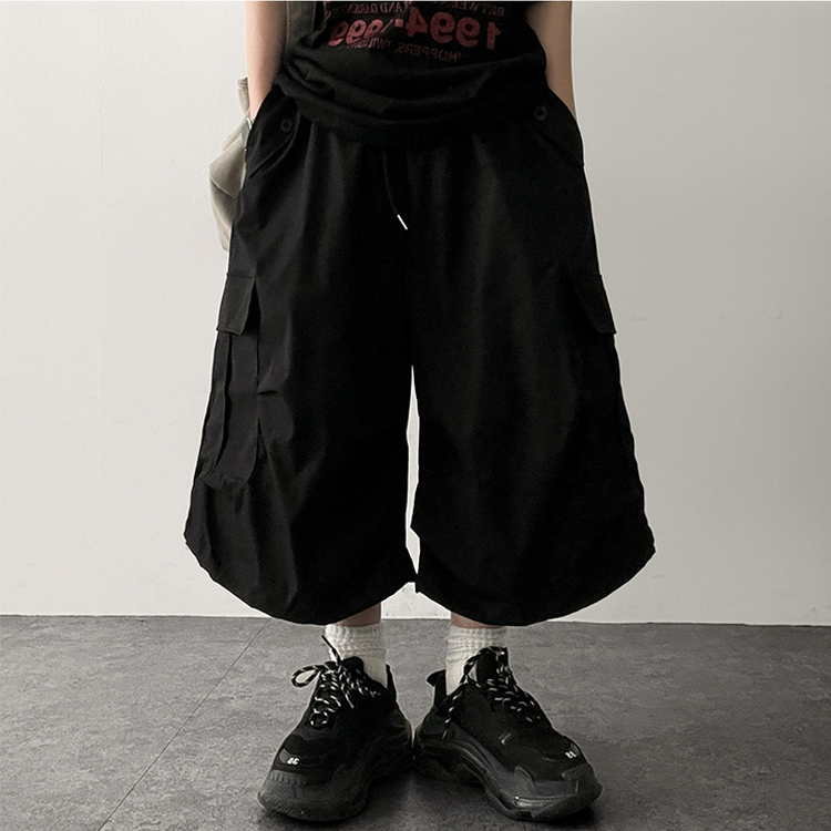 ピンタックカーゴバミューダパンツ BLACK