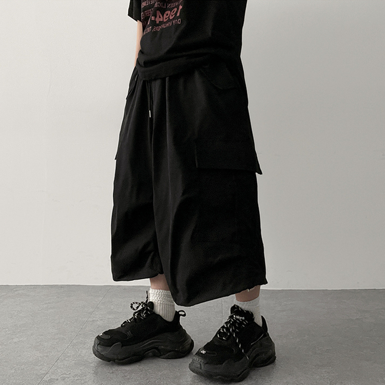 ピンタックカーゴバミューダパンツ BLACK