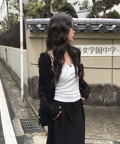 カーディガン ラウンド長袖カーディガン BLACK