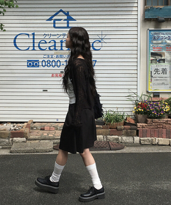 カーディガン ラウンド長袖カーディガン BLACK