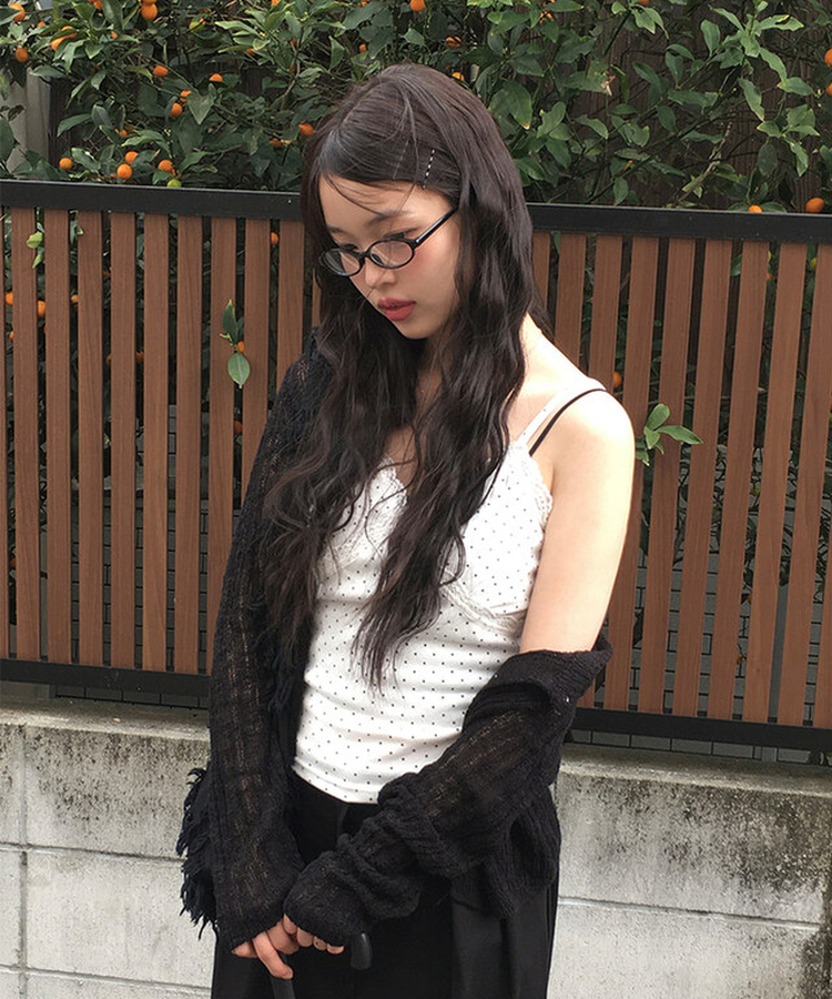 ラウンド長袖カーディガン BLACK