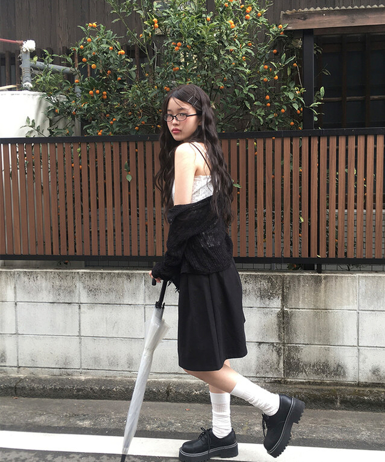 カーディガン ラウンド長袖カーディガン BLACK