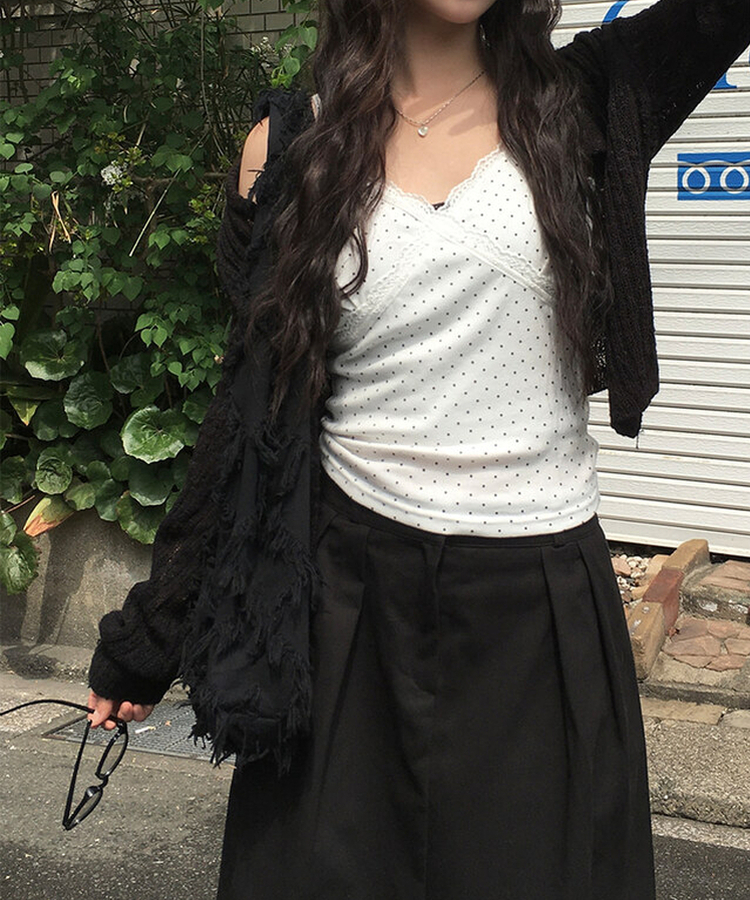 ラウンド長袖カーディガン BLACK