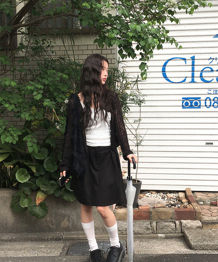 ラウンド長袖カーディガン BLACK