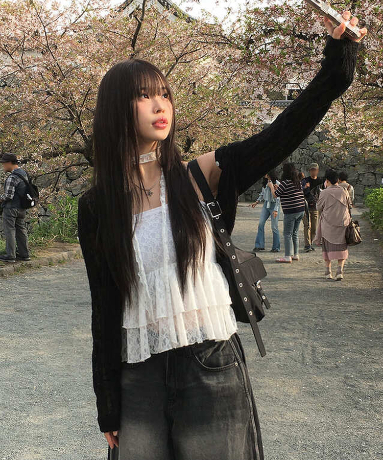 ラウンド長袖カーディガン BLACK