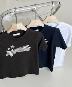 半袖Tシャツ ストライプスターセミクロップ半袖Tシャツ