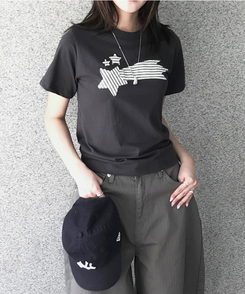 半袖Tシャツ ストライプスターセミクロップ半袖Tシャツ CHARCOAL