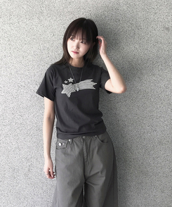 半袖Tシャツ ストライプスターセミクロップ半袖Tシャツ CHARCOAL
