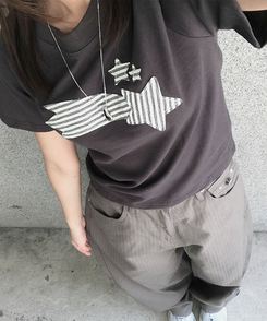 半袖Tシャツ ストライプスターセミクロップ半袖Tシャツ CHARCOAL