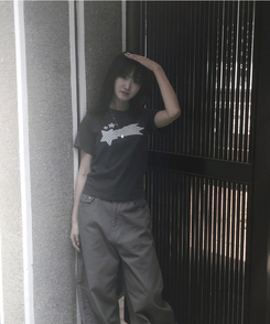 半袖Tシャツ ストライプスターセミクロップ半袖Tシャツ CHARCOAL