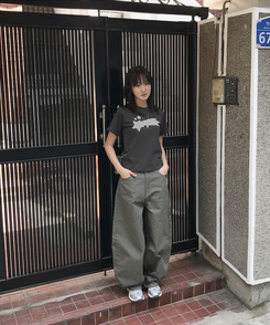 半袖Tシャツ ストライプスターセミクロップ半袖Tシャツ CHARCOAL
