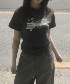 半袖Tシャツ ストライプスターセミクロップ半袖Tシャツ CHARCOAL