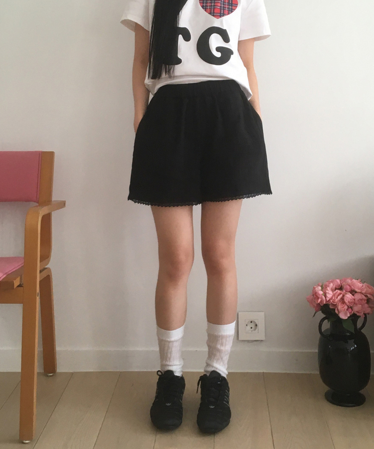 パンチングレースショートパンツ BLACK