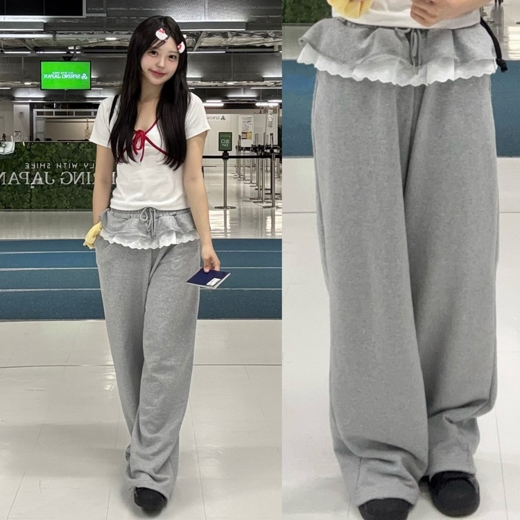 レイヤードフリルスウェットパンツ｜トレーニングパンツ｜韓国